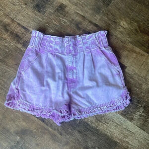 Tgla acid wash pull on high-rise ruffle shorts